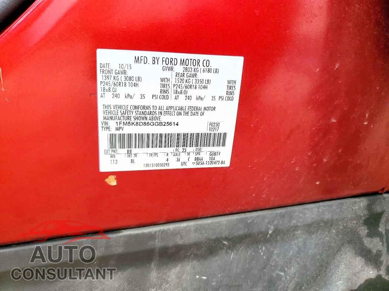 FORD EXPLORER 2016 - 1FM5K8D86GGB25614