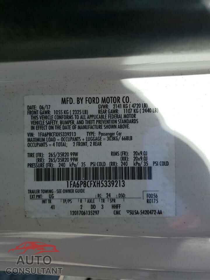 FORD MUSTANG 2017 - 1FA6P8CFXH5339213