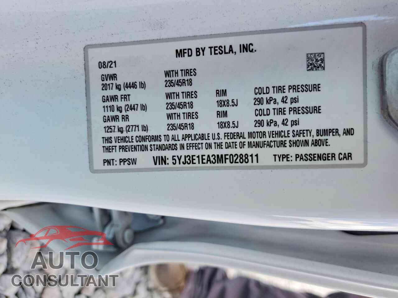 TESLA MODEL 3 2021 - 5YJ3E1EA3MF028811