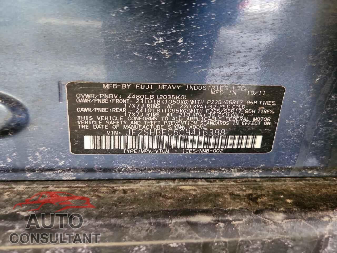 SUBARU FORESTER 2012 - JF2SHBEC5CH416388