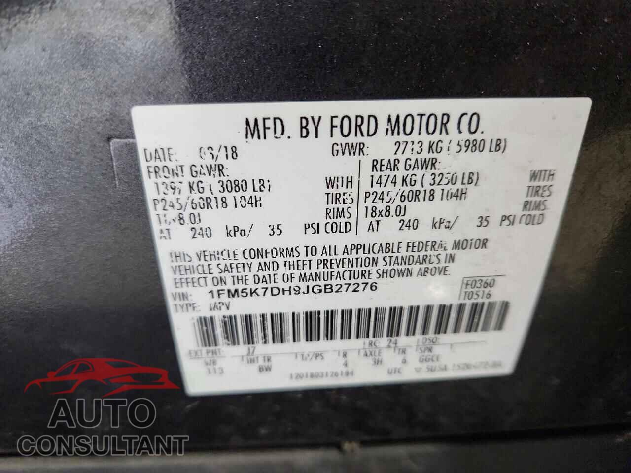 FORD EXPLORER 2018 - 1FM5K7DH9JGB27276