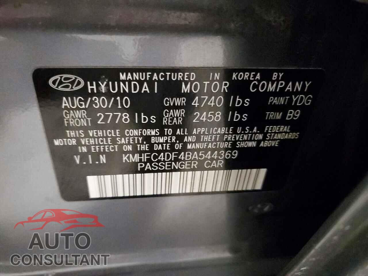 HYUNDAI AZERA 2011 - KMHFC4DF4BA544369