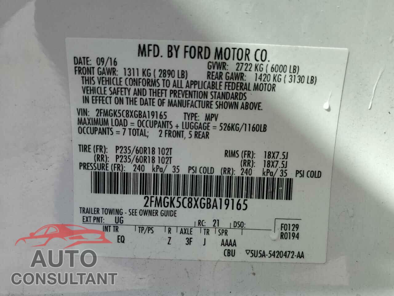 FORD FLEX 2016 - 2FMGK5C8XGBA19165