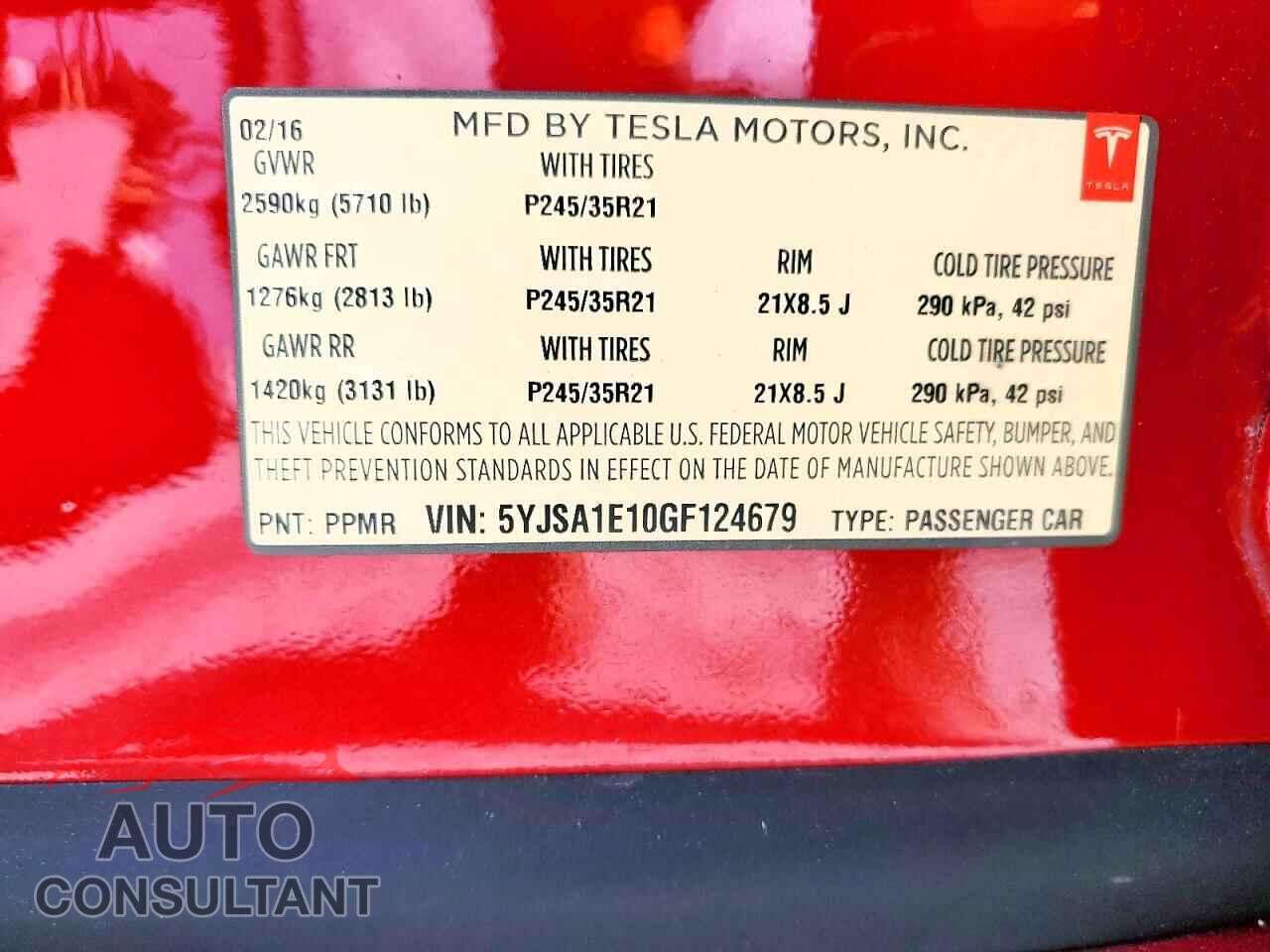 TESLA MODEL S 2016 - 5YJSA1E10GF124679