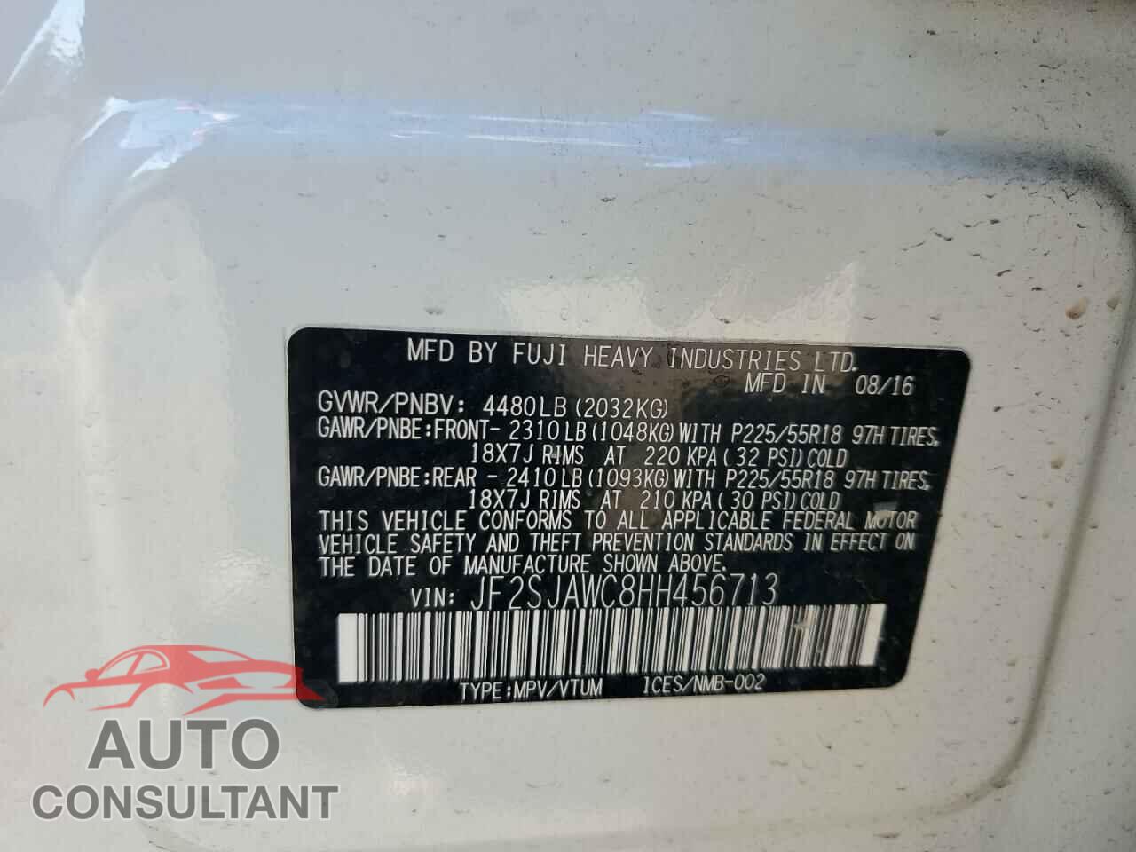 SUBARU FORESTER 2017 - JF2SJAWC8HH456713