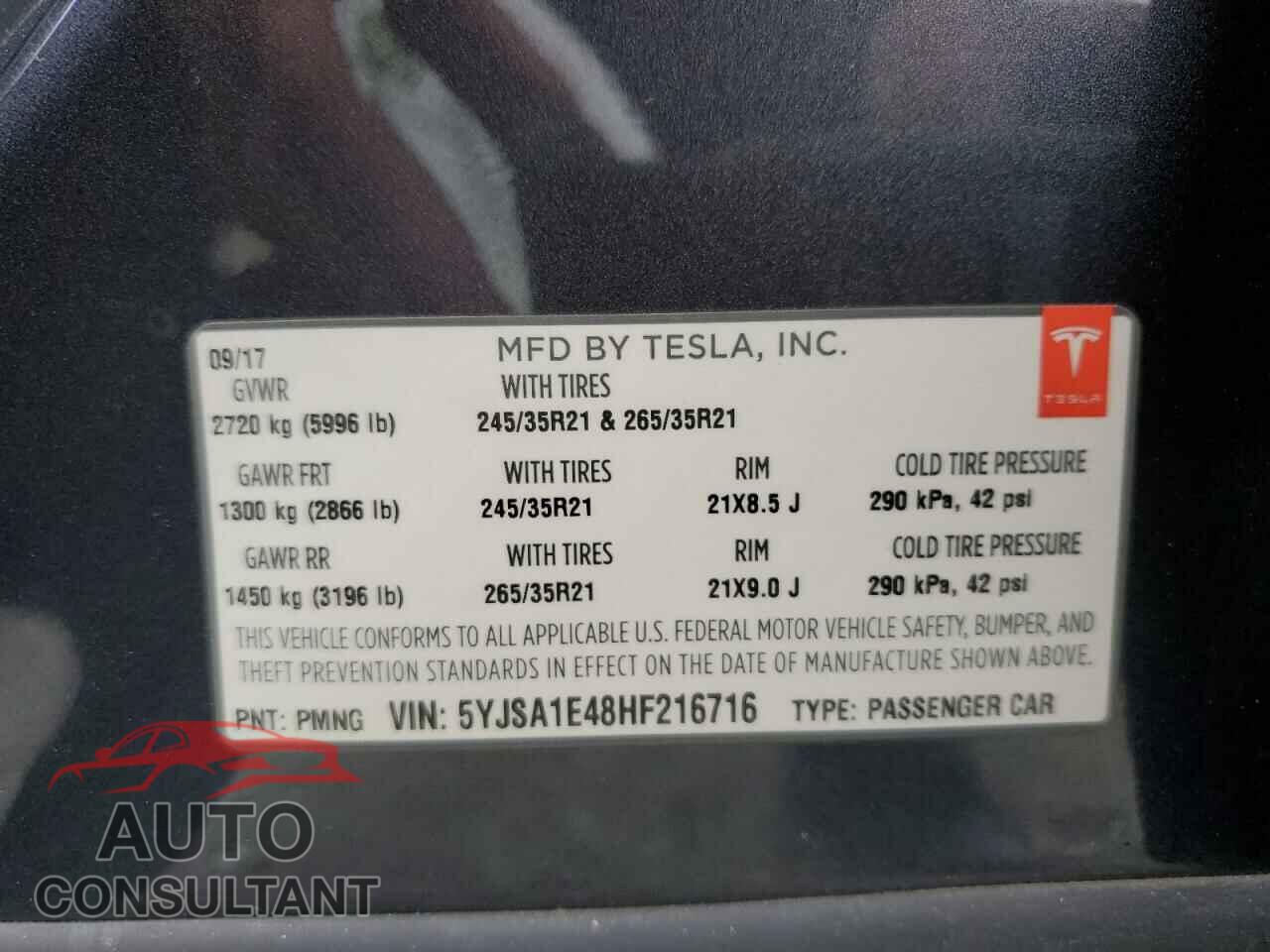 TESLA MODEL S 2017 - 5YJSA1E48HF216716