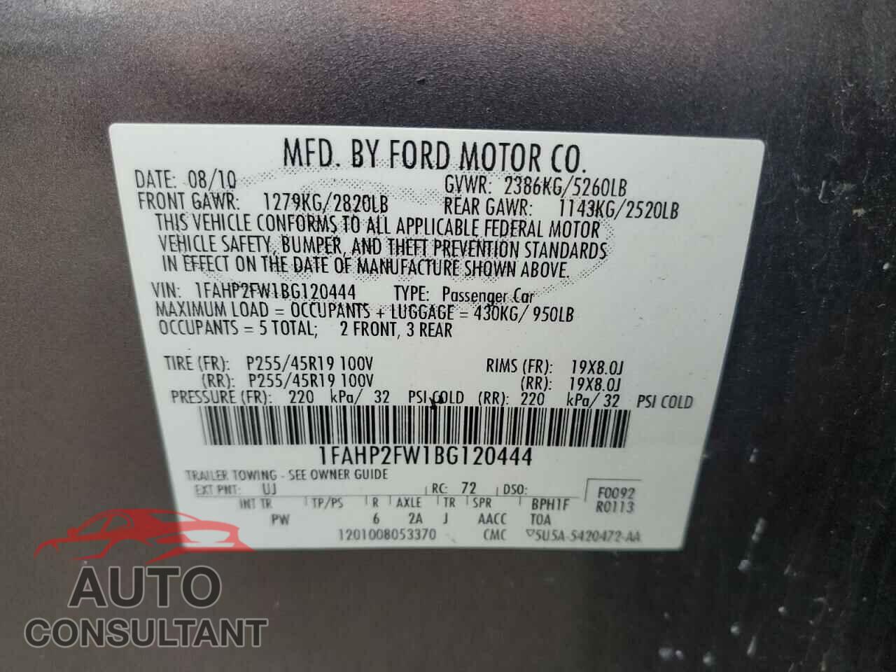 FORD TAURUS 2011 - 1FAHP2FW1BG120444