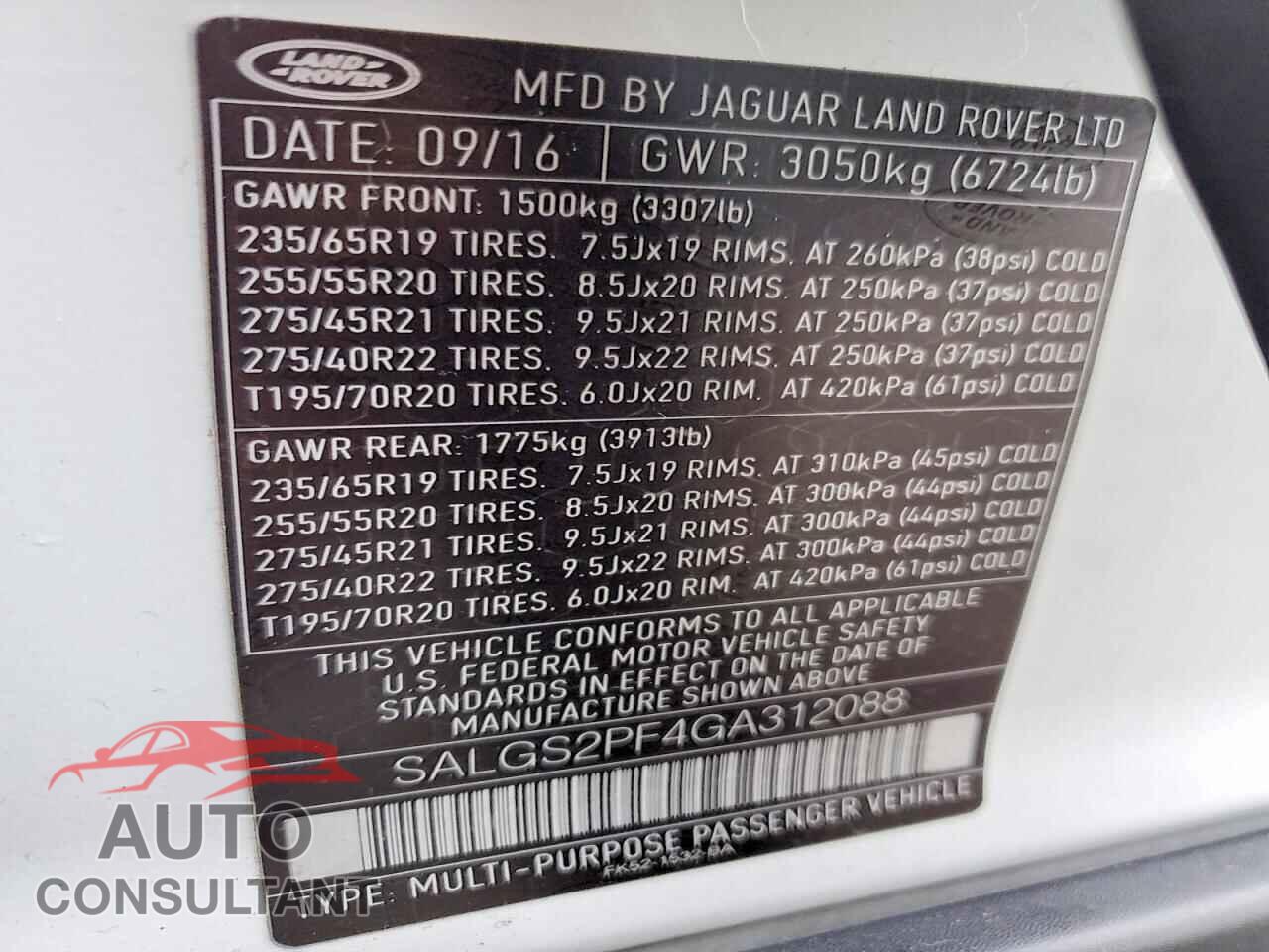 LAND ROVER RANGEROVER 2016 - SALGS2PF4GA312088