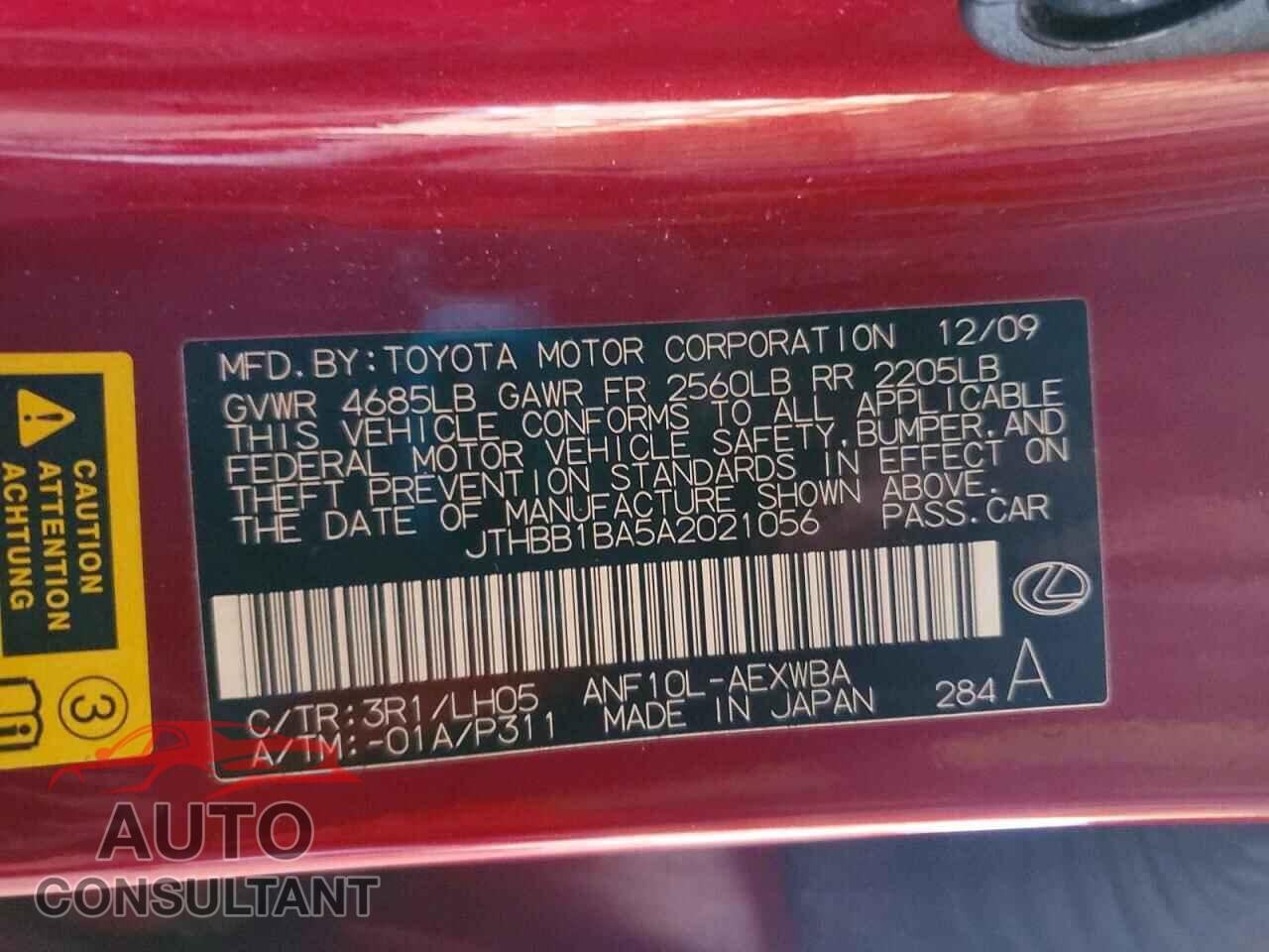 LEXUS HS 2010 - JTHBB1BA5A2021056
