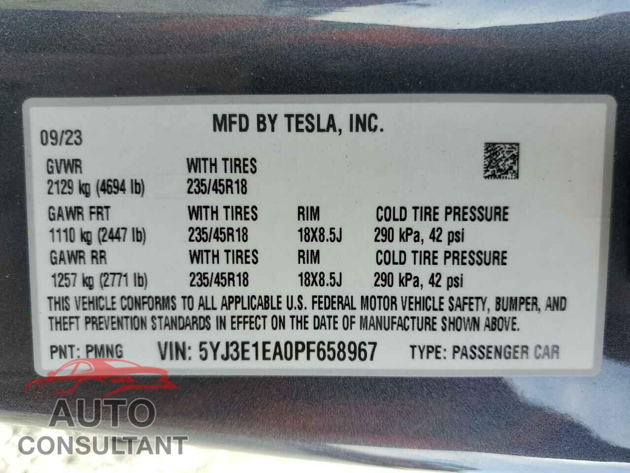 TESLA MODEL 3 2023 - 5YJ3E1EA0PF658967