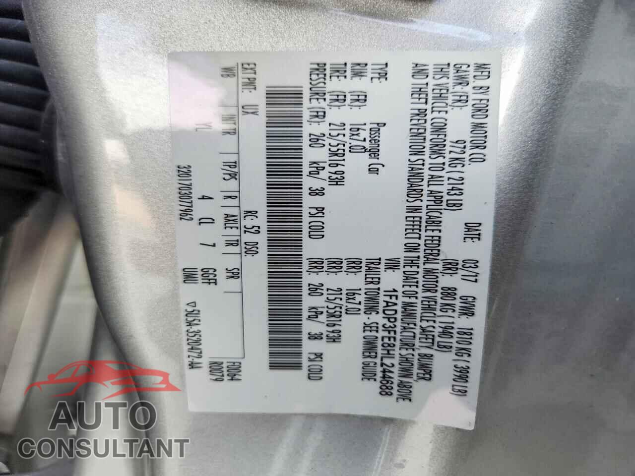 FORD FOCUS 2017 - 1FADP3FE8HL244688