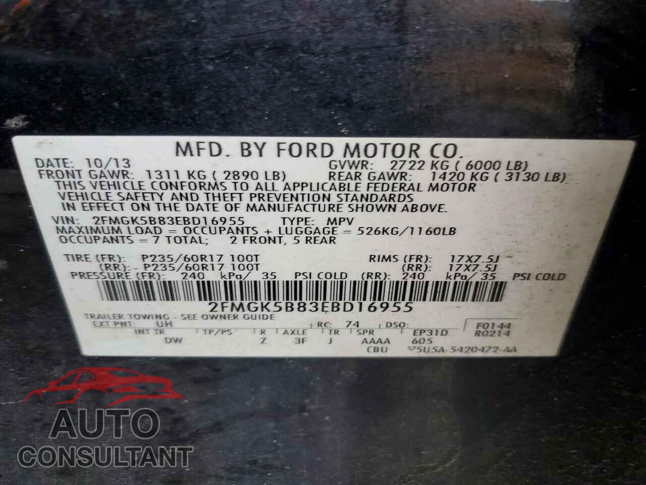 FORD FLEX 2014 - 2FMGK5B83EBD16955