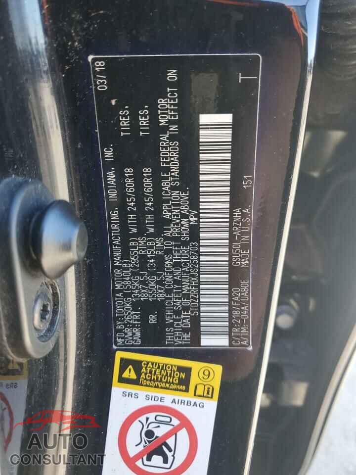 TOYOTA HIGHLANDER 2018 - 5TDZZRFHXJS258703