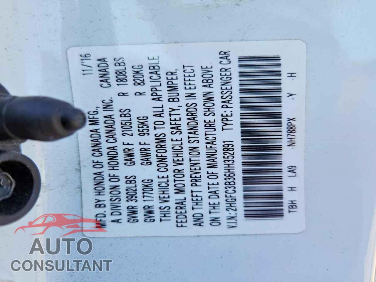 HONDA CIVIC 2017 - 2HGFC3B36HH352891