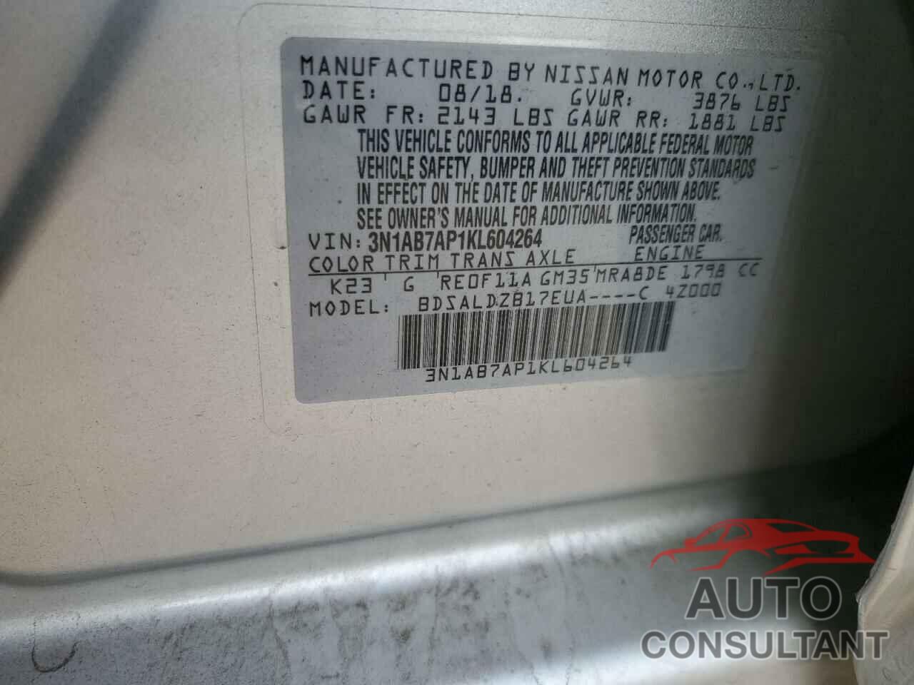 NISSAN SENTRA 2019 - 3N1AB7AP1KL604264