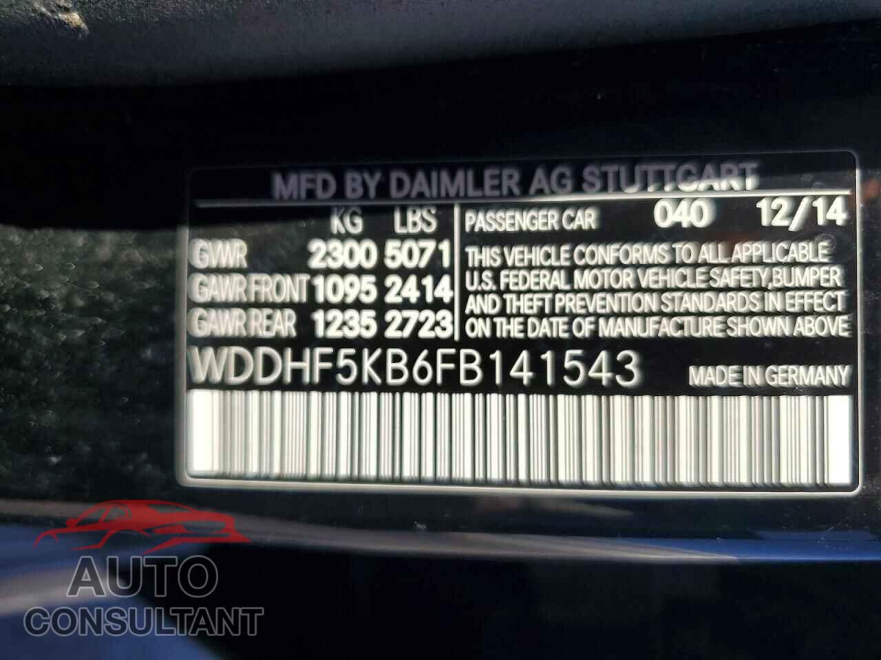 MERCEDES-BENZ E-CLASS 2015 - WDDHF5KB6FB141543