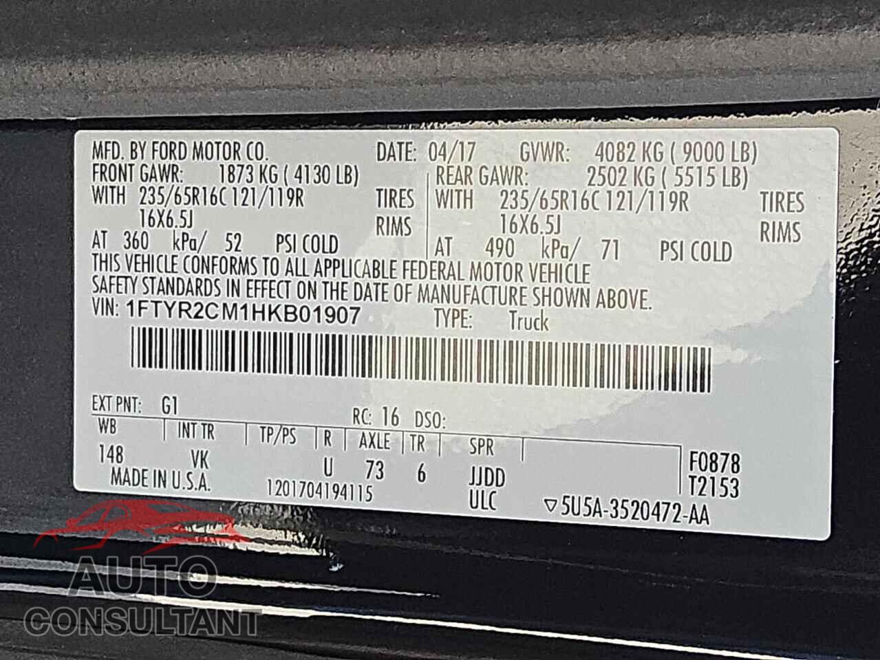 FORD TRANSIT 2017 - 1FTYR2CM1HKB01907