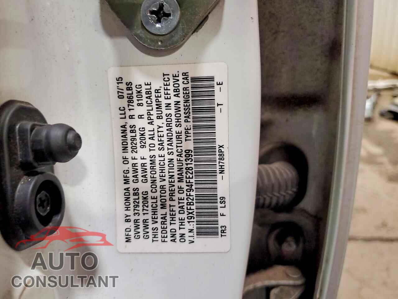 HONDA CIVIC 2015 - 19XFB2F94FE281399