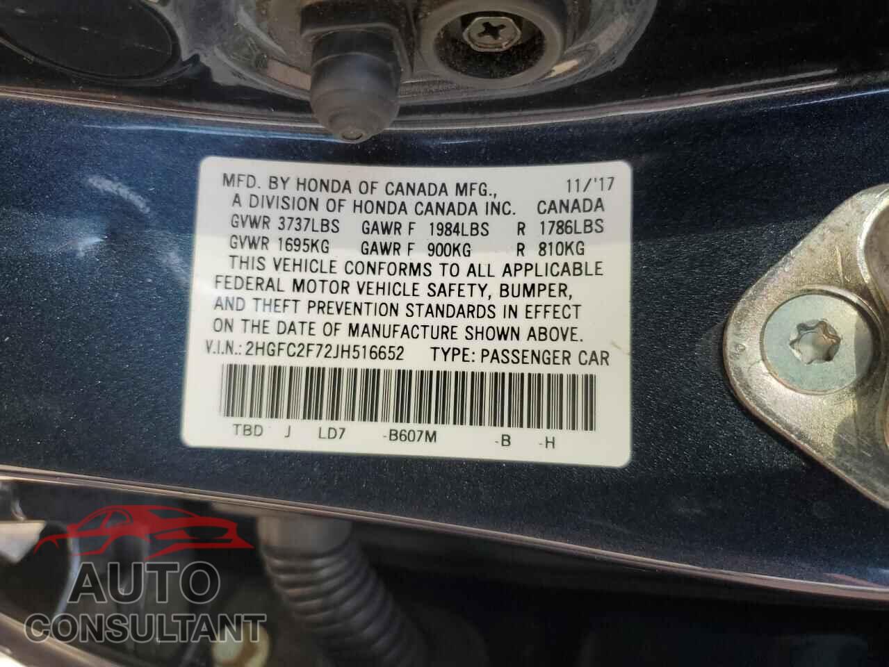 HONDA CIVIC 2018 - 2HGFC2F72JH516652