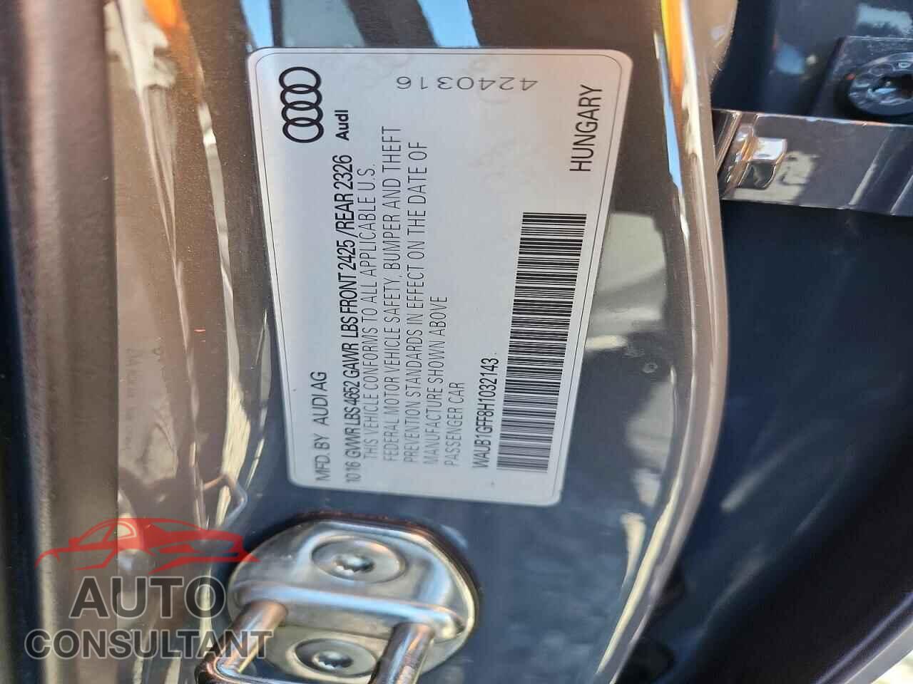 AUDI S3 2017 - WAUB1GFF8H1032143