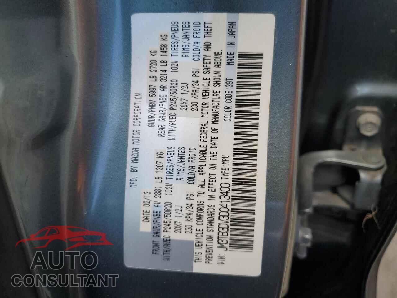 MAZDA CX-9 2013 - JM3TB3DV3D0413400