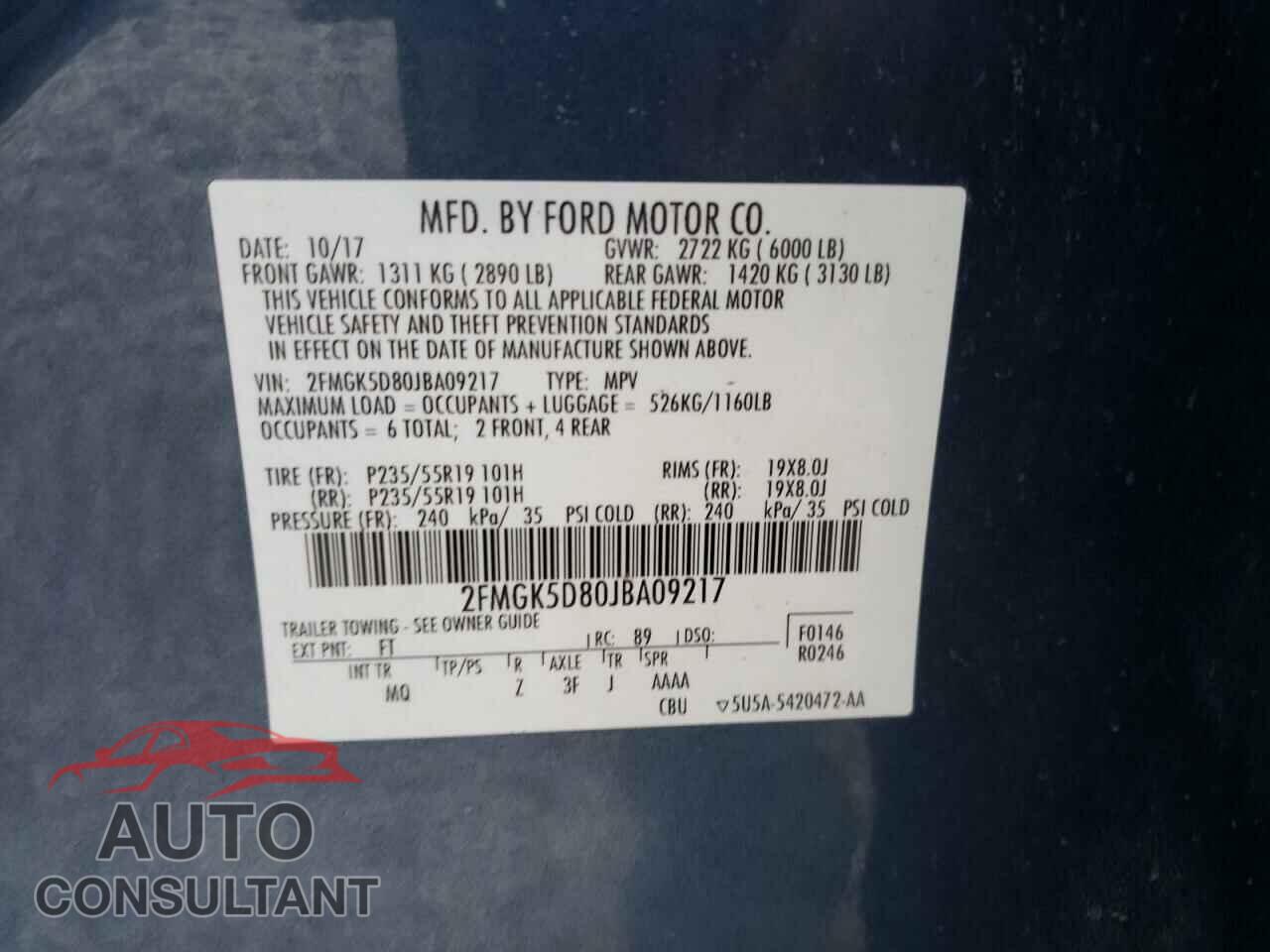 FORD FLEX 2018 - 2FMGK5D80JBA09217