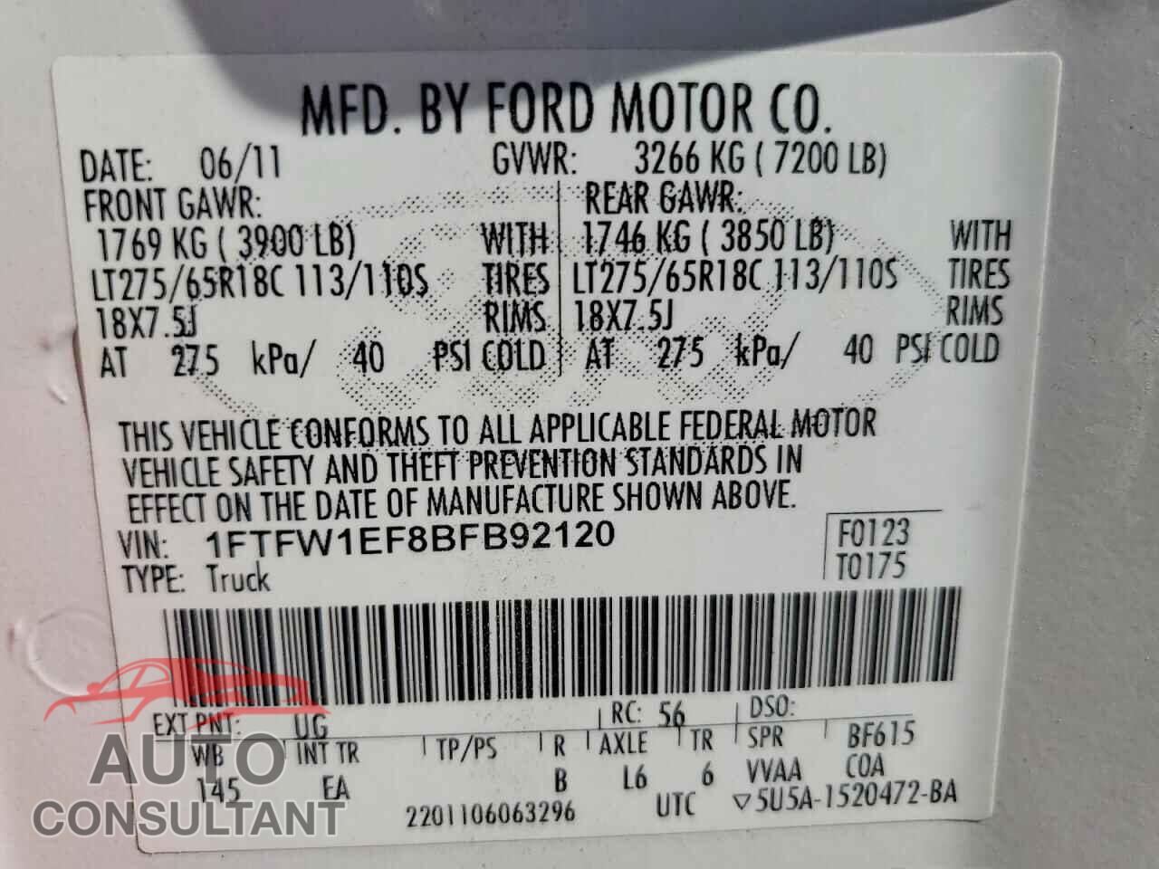 FORD F150 2011 - 1FTFW1EF8BFB92120