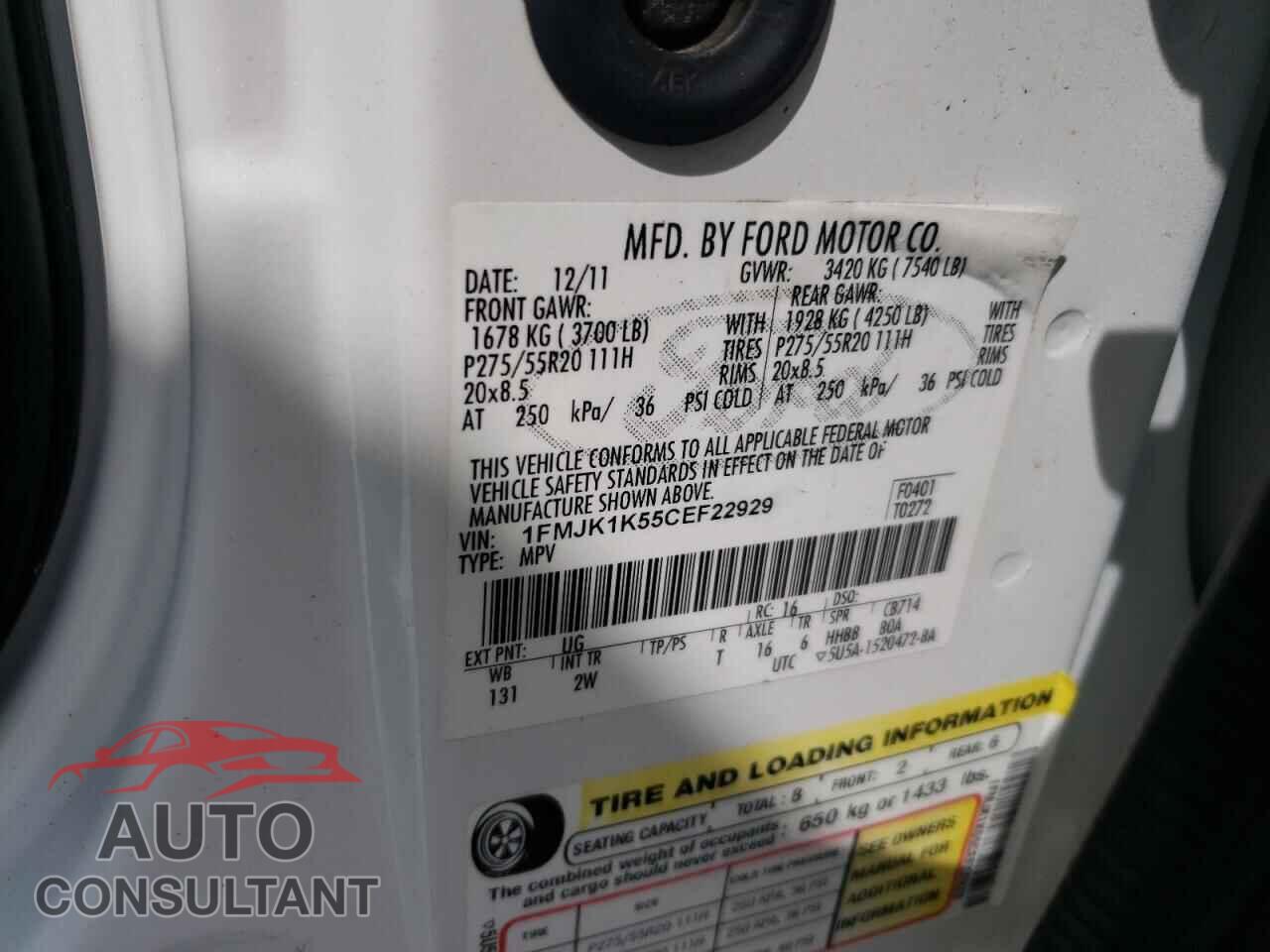 FORD EXPEDITION 2012 - 1FMJK1K55CEF22929