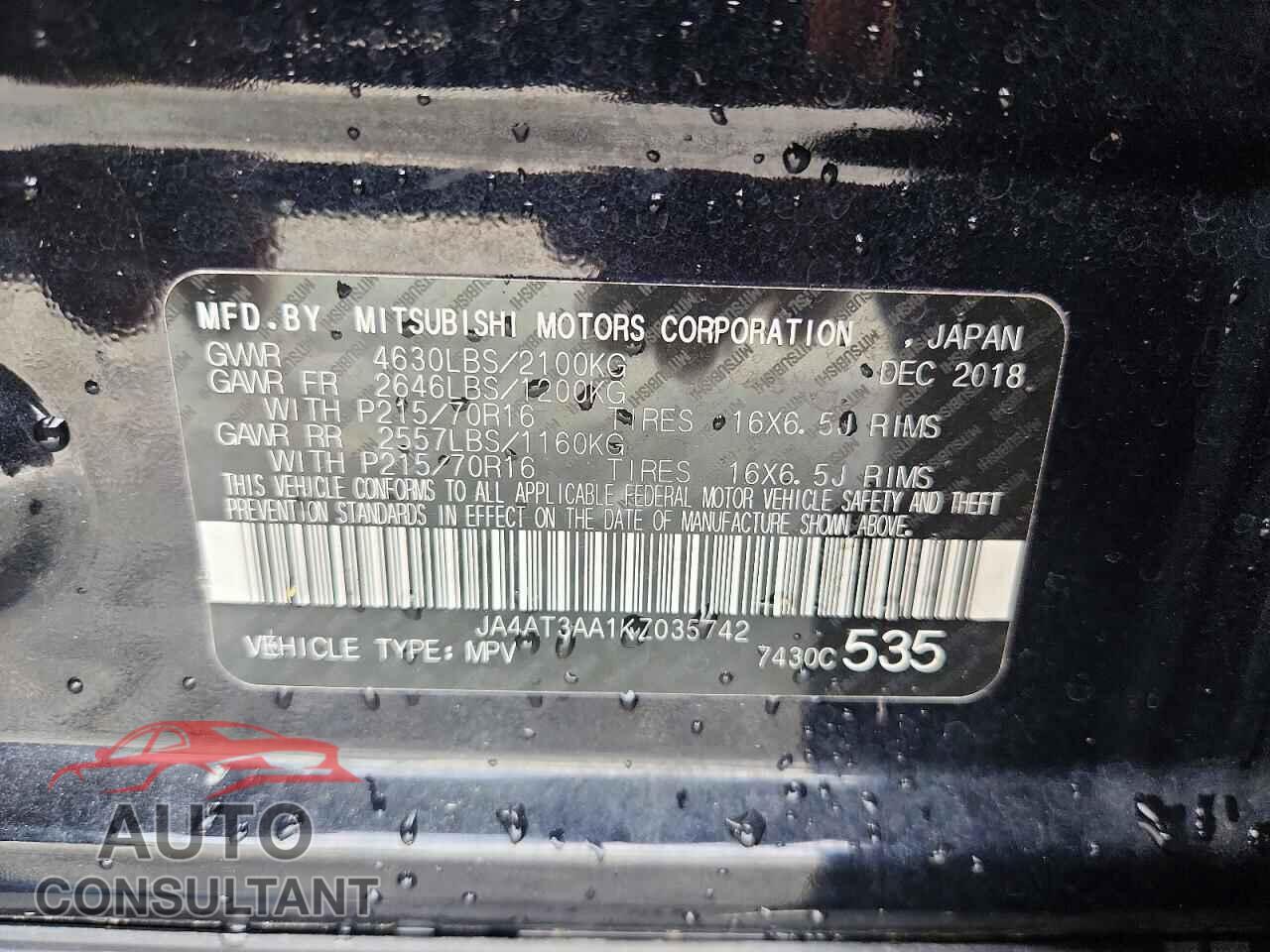 MITSUBISHI ECLIPSE 2019 - JA4AT3AA1KZ035742