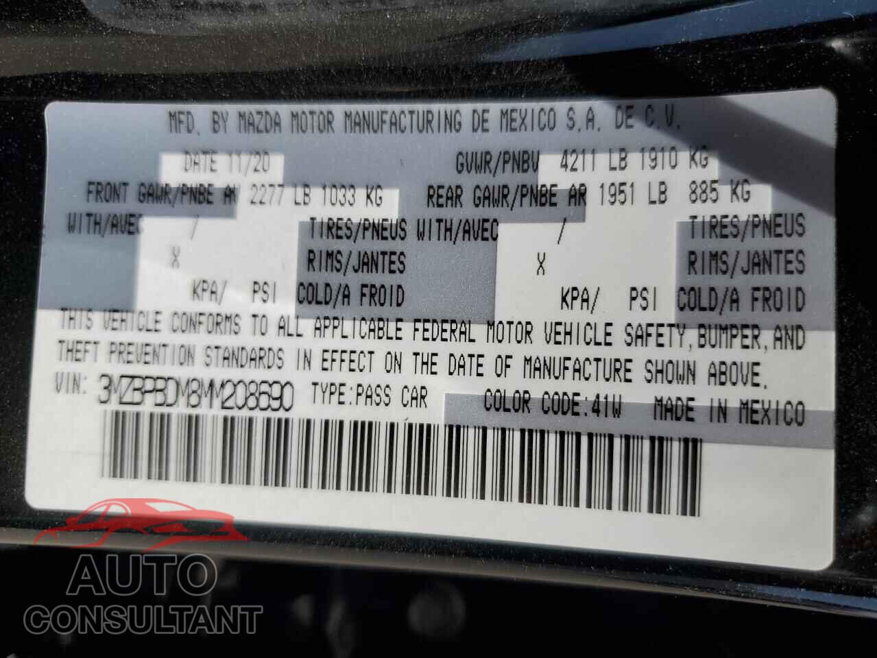 MAZDA 3 2021 - 3MZBPBDM8MM208690
