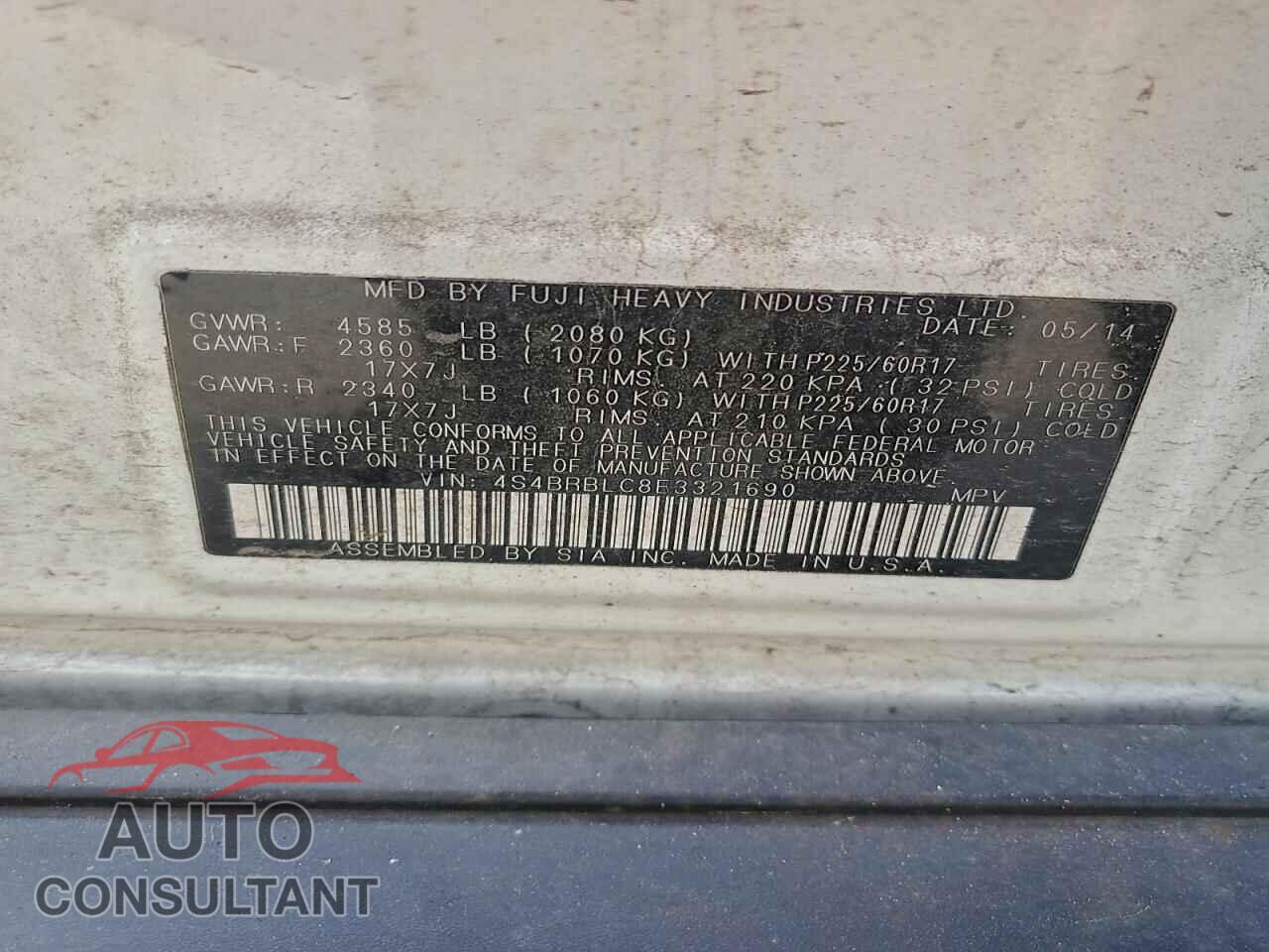 SUBARU OUTBACK 2014 - 4S4BRBLC8E3321690