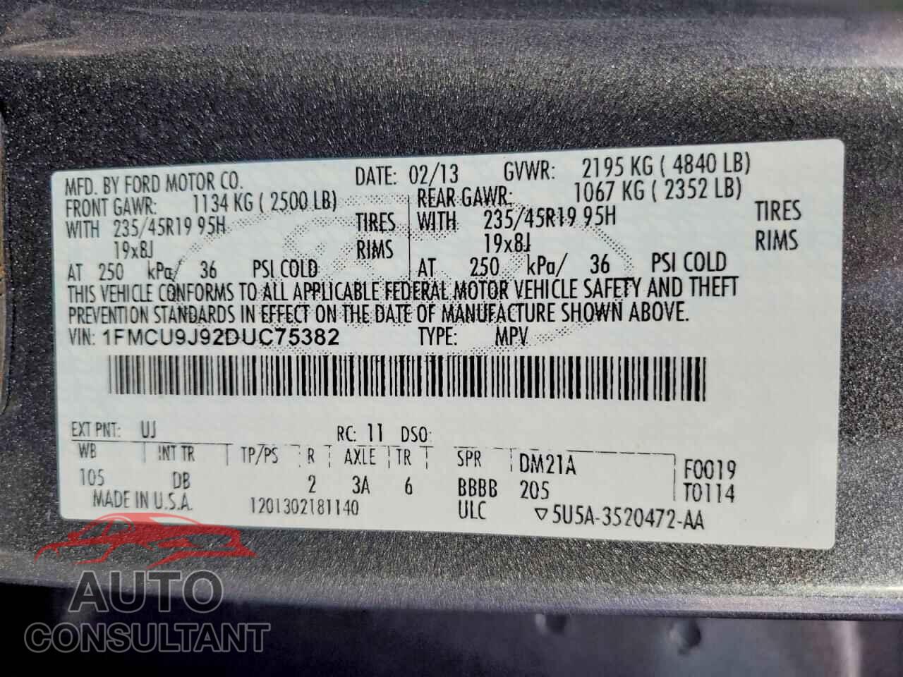 FORD ESCAPE 2013 - 1FMCU9J92DUC75382