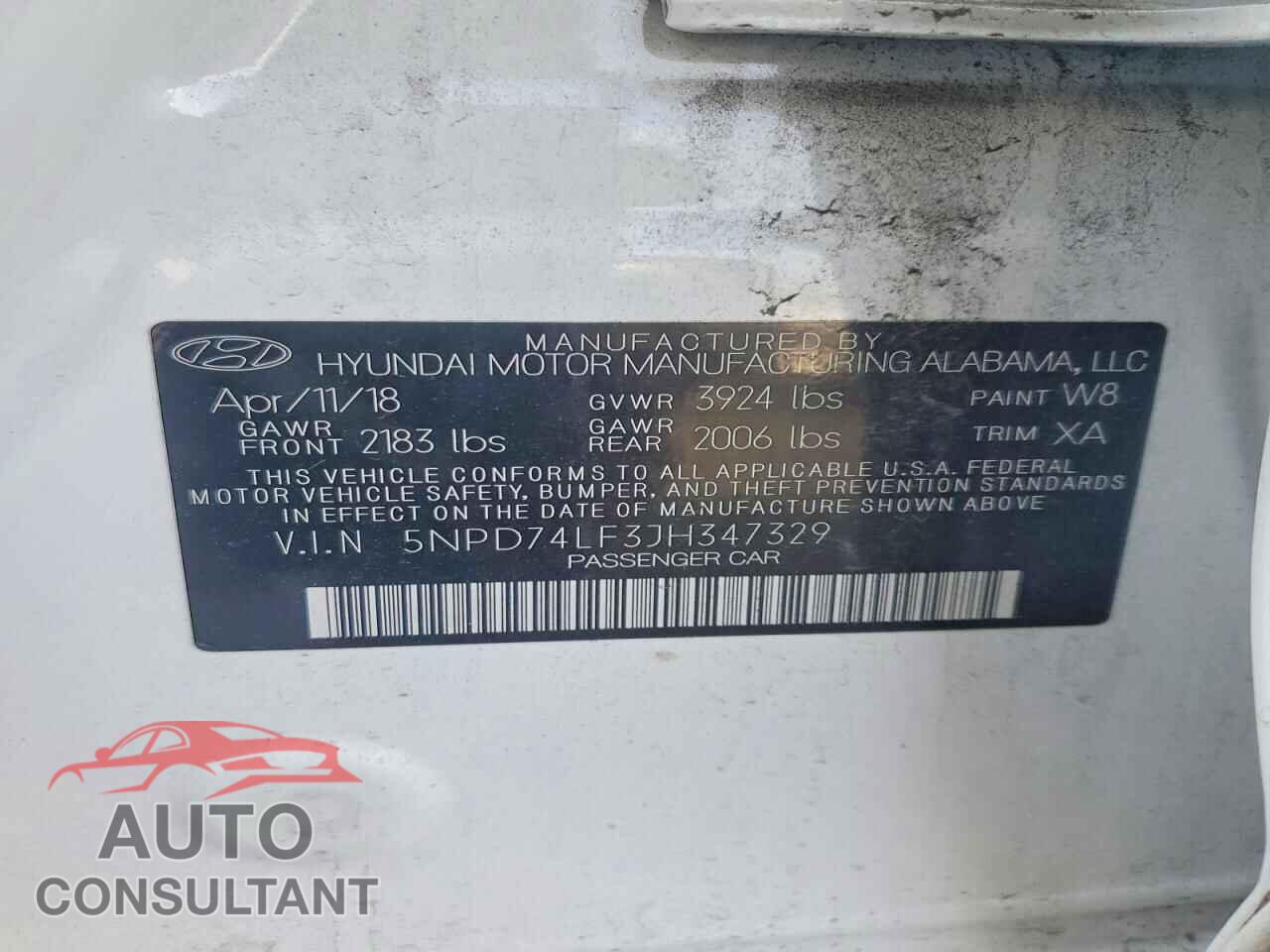 HYUNDAI ELANTRA 2018 - 5NPD74LF3JH347329