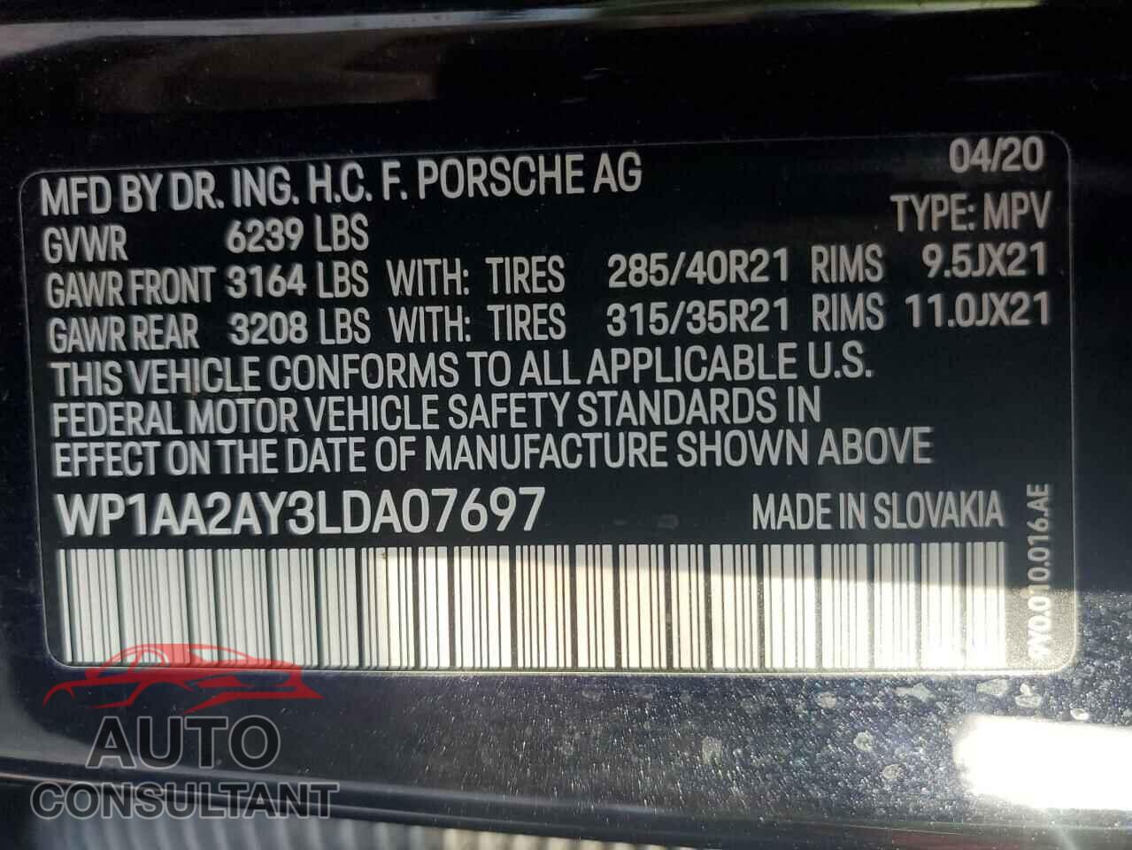 PORSCHE CAYENNE 2020 - WP1AA2AY3LDA07697