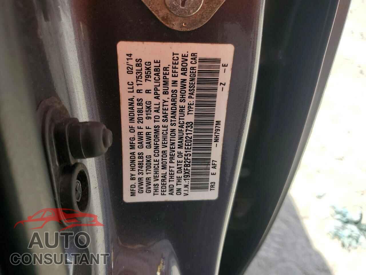 HONDA CIVIC 2014 - 19XFB2F51EE021733