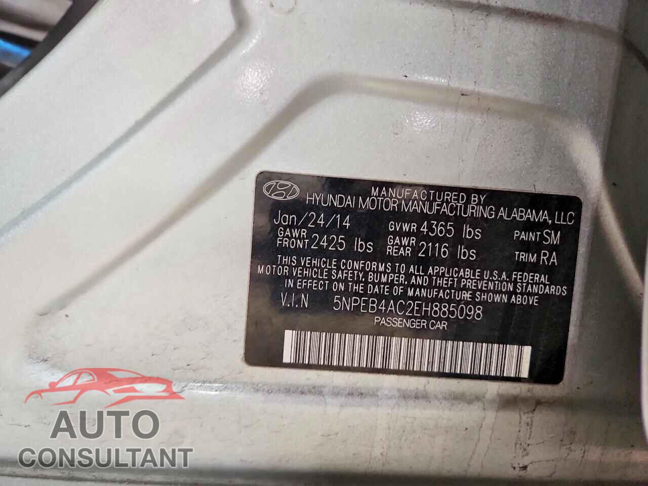HYUNDAI SONATA 2014 - 5NPEB4AC2EH885098