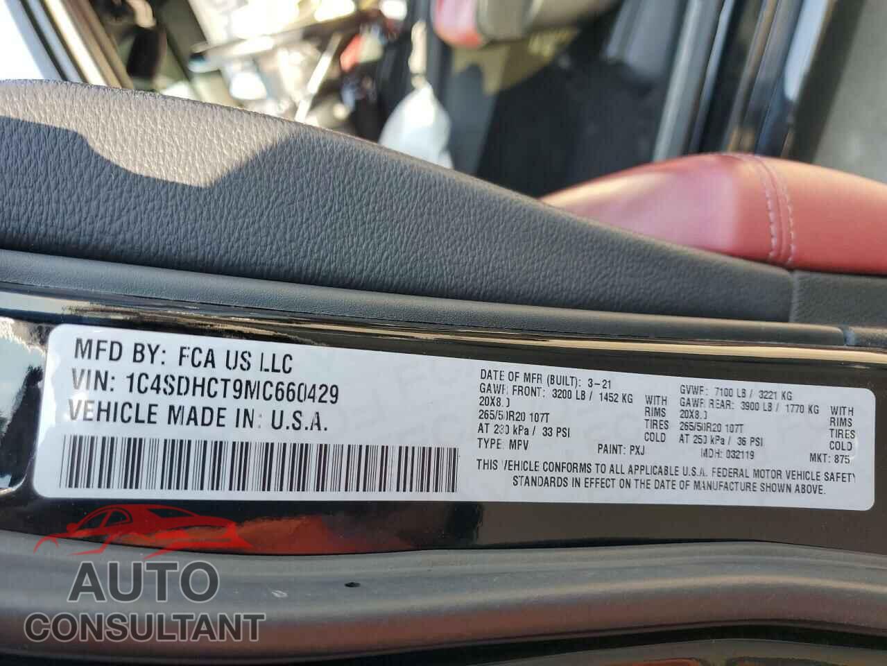 DODGE DURANGO 2021 - 1C4SDHCT9MC660429