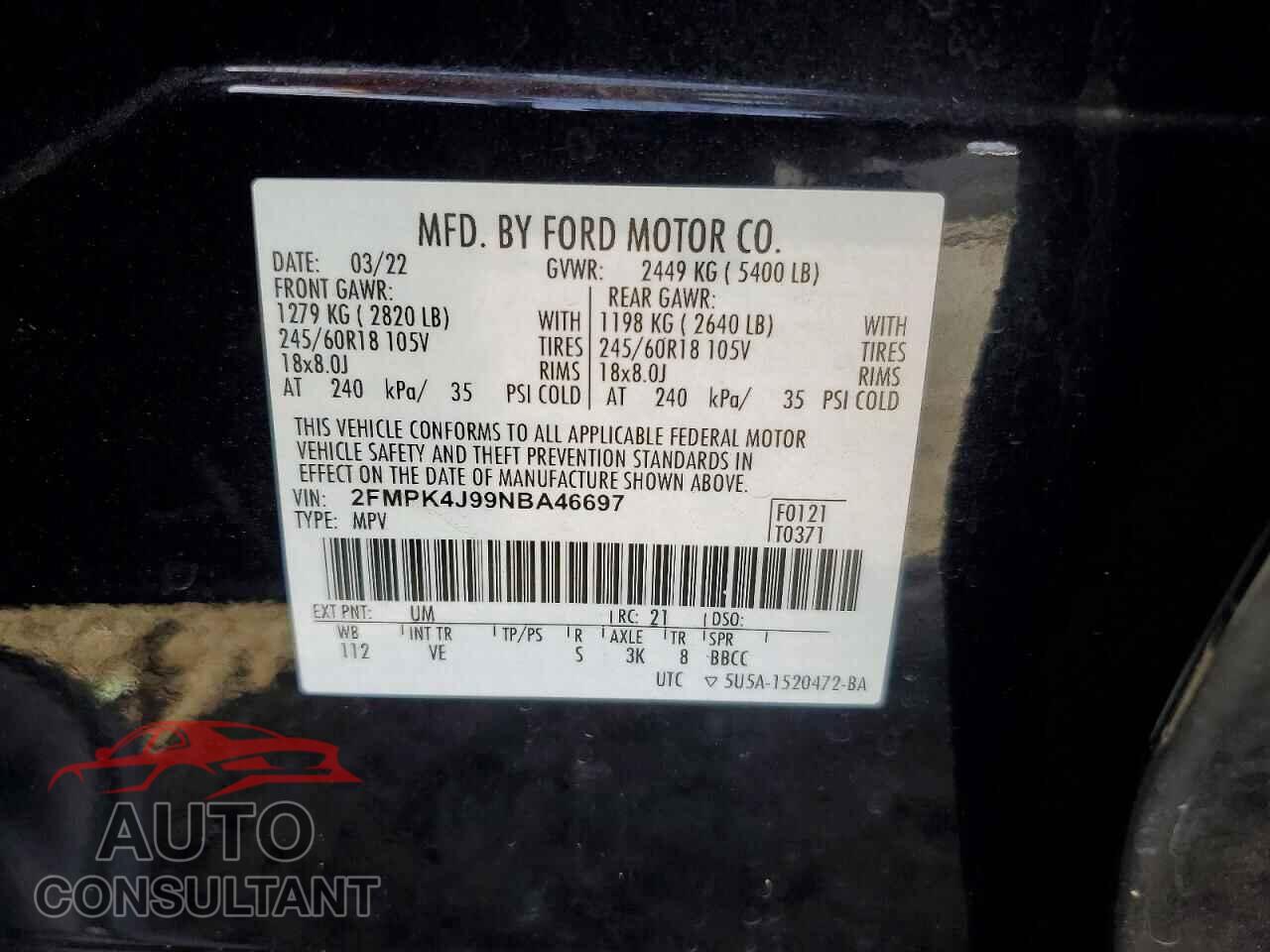 FORD EDGE 2022 - 2FMPK4J99NBA46697