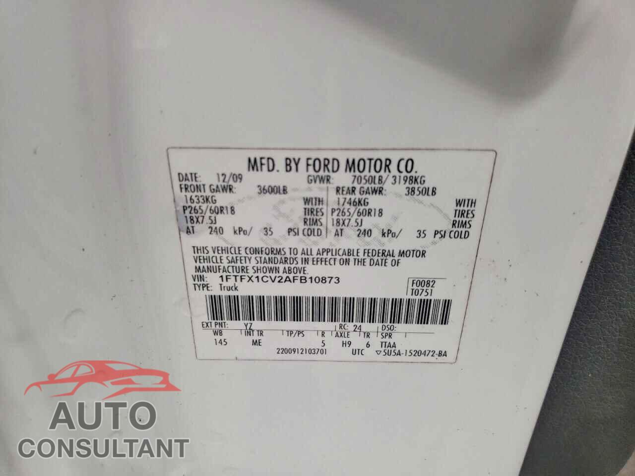 FORD F-150 2010 - 1FTFX1CV2AFB10873