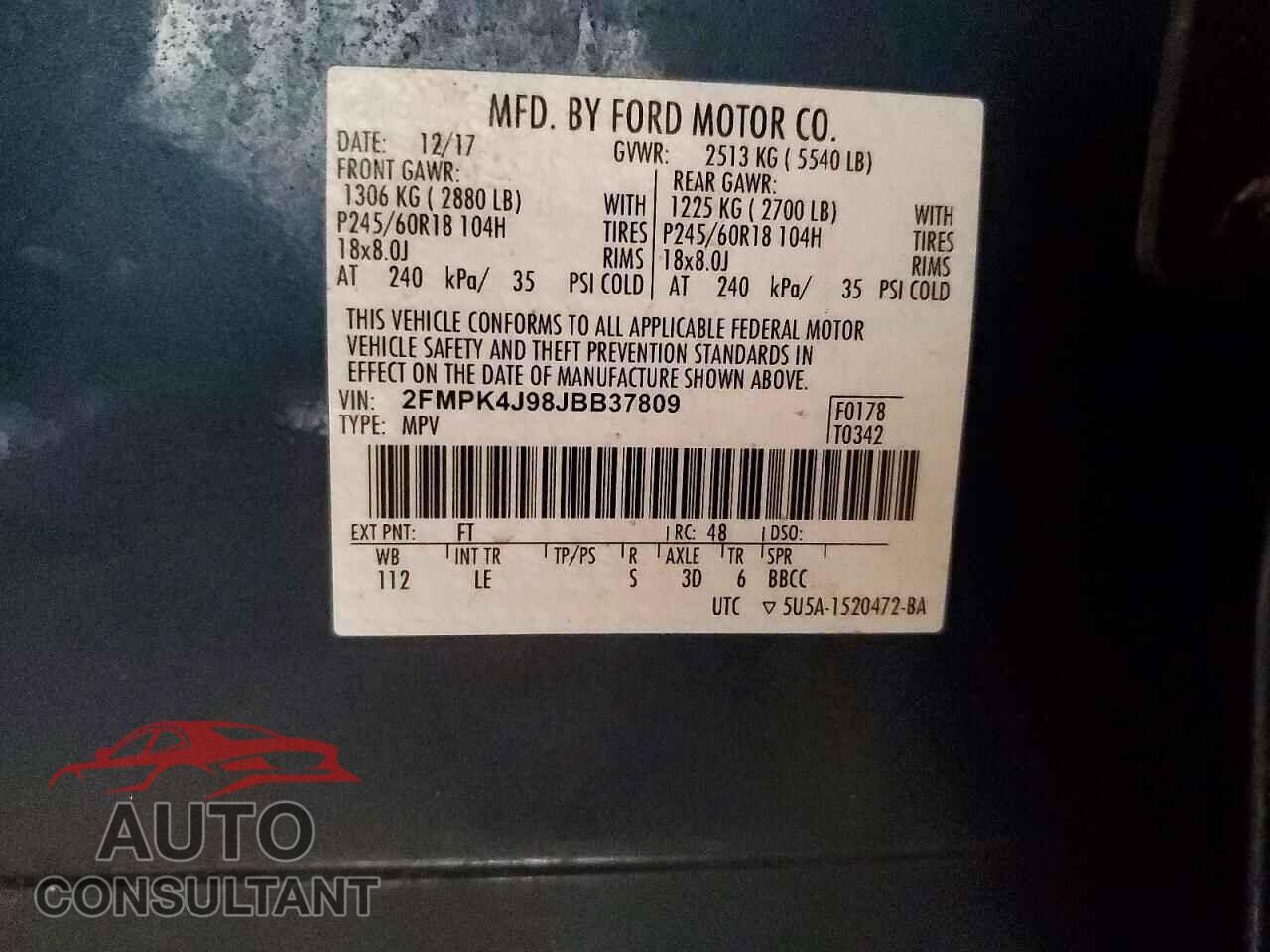 FORD EDGE 2018 - 2FMPK4J98JBB37809