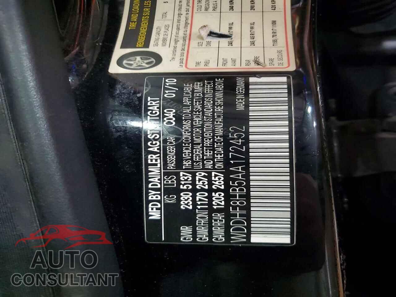 MERCEDES-BENZ E 2010 - WDDHF8HB5AA172452