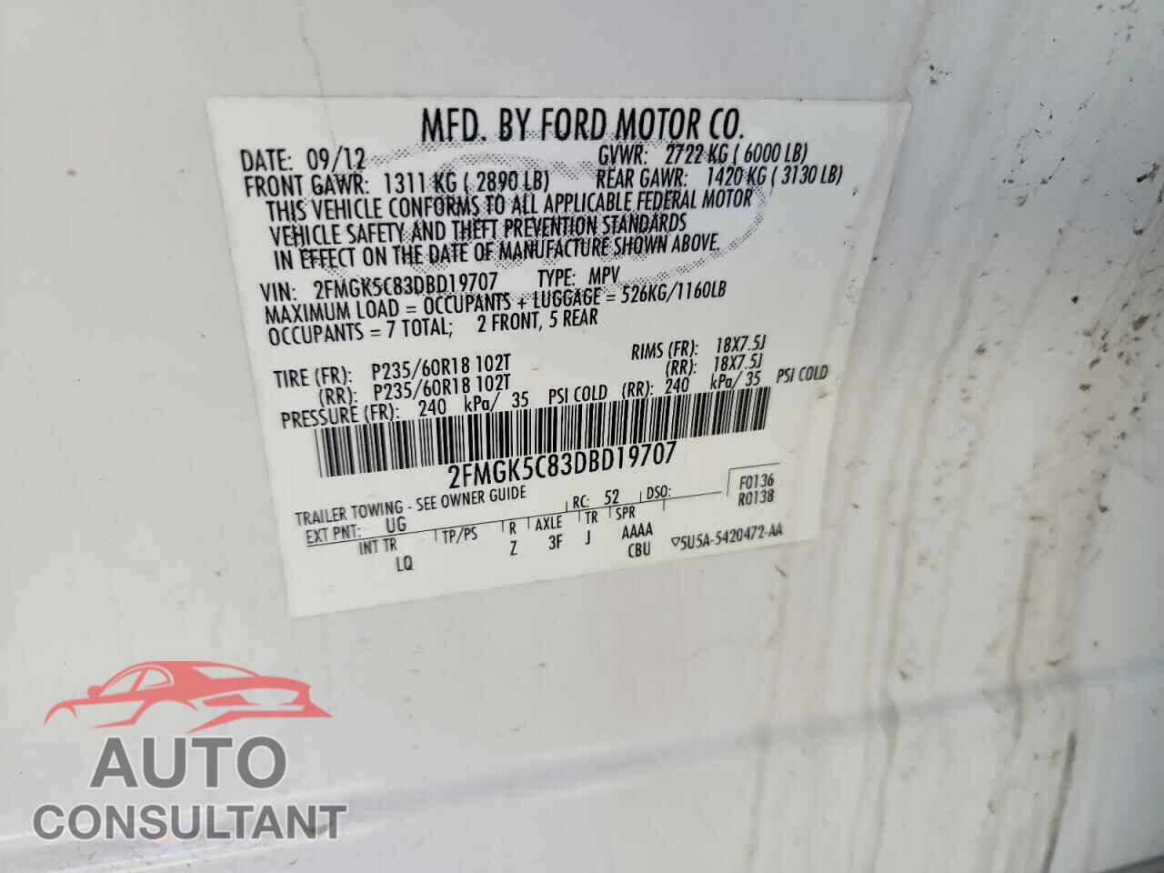 FORD FLEX 2013 - 2FMGK5C83DBD19707