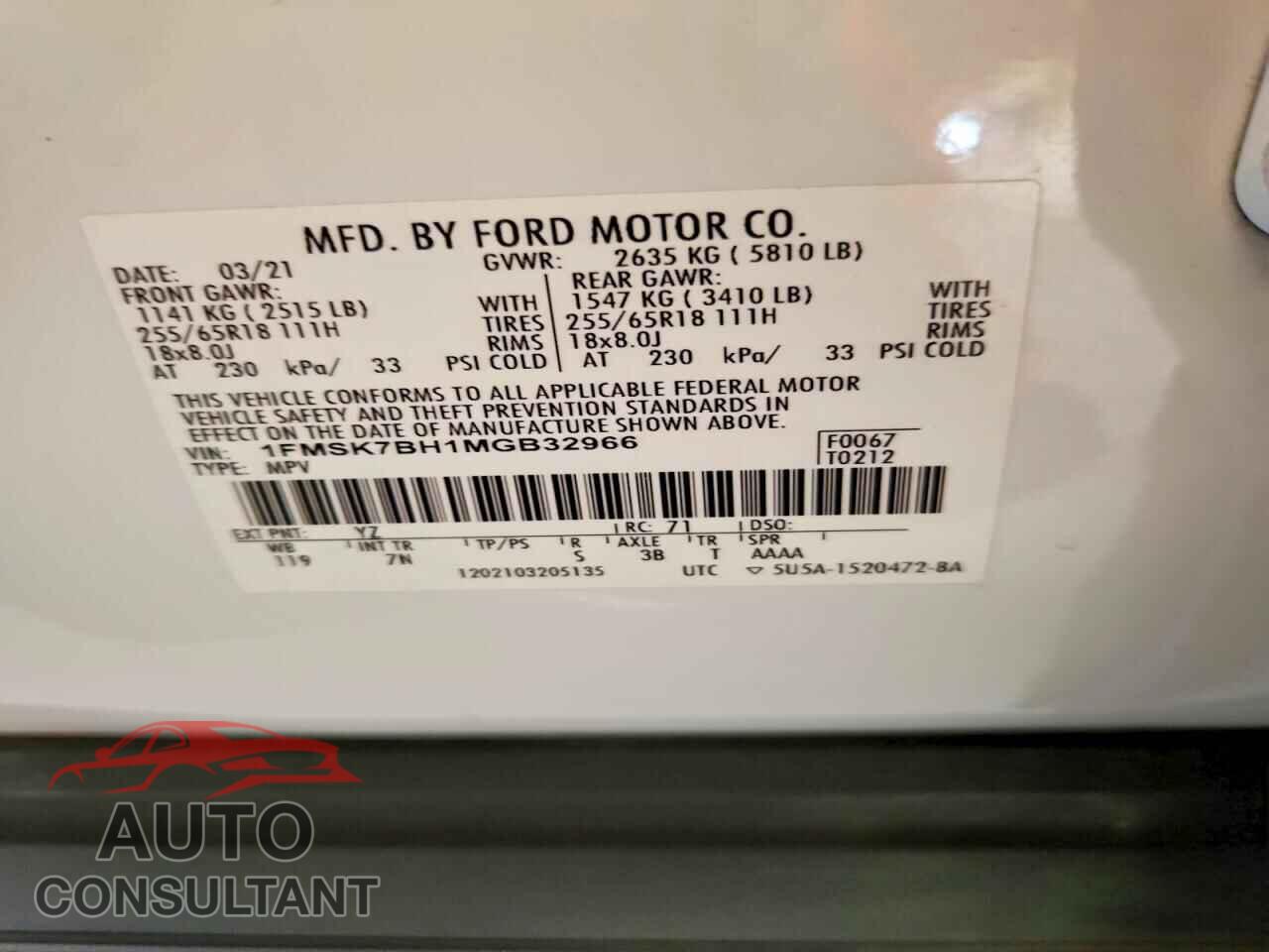 FORD EXPLORER 2021 - 1FMSK7BH1MGB32966