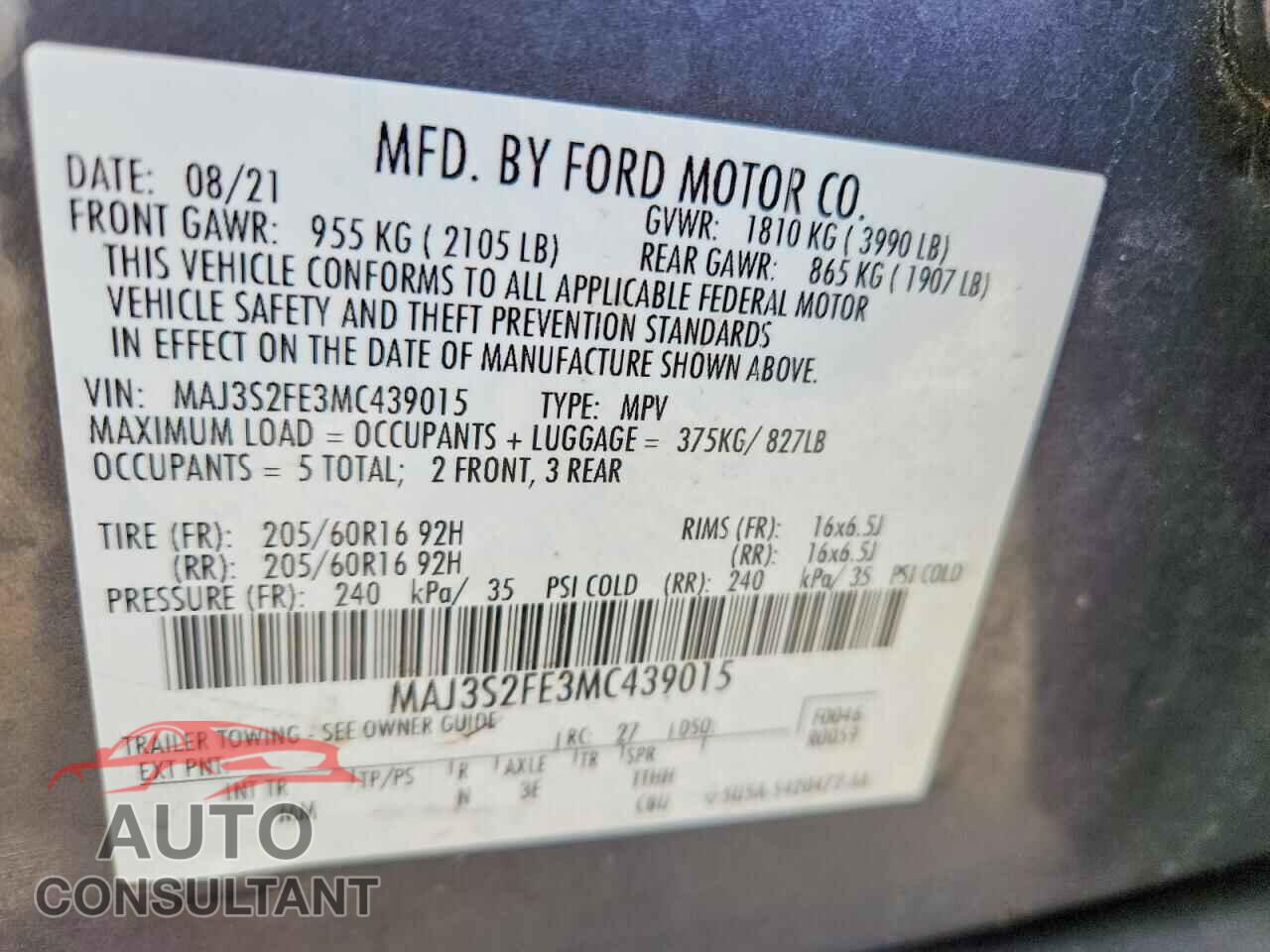 FORD ECOSPORT 2021 - MAJ3S2FE3MC439015