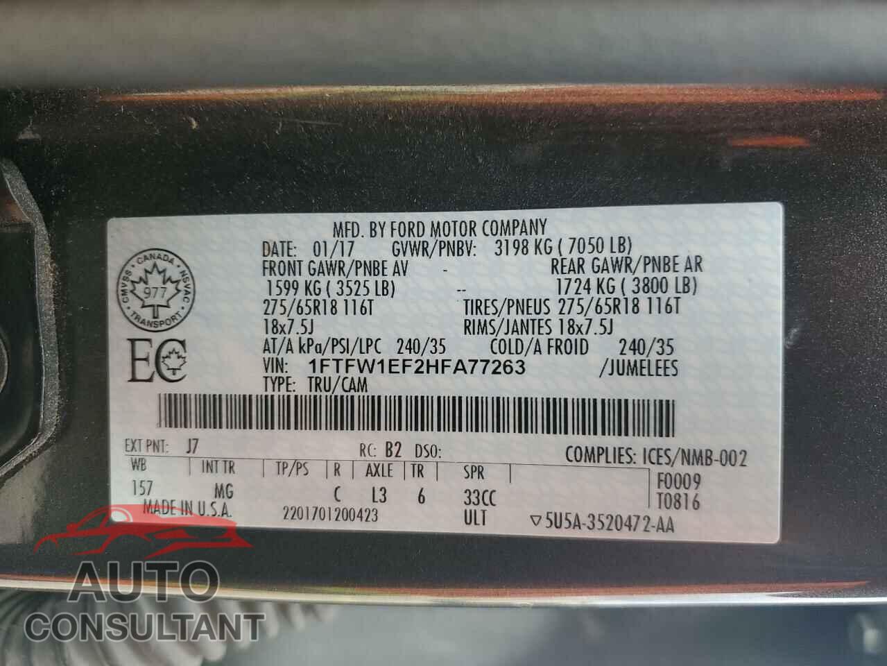 FORD F-150 2017 - 1FTFW1EF2HFA77263