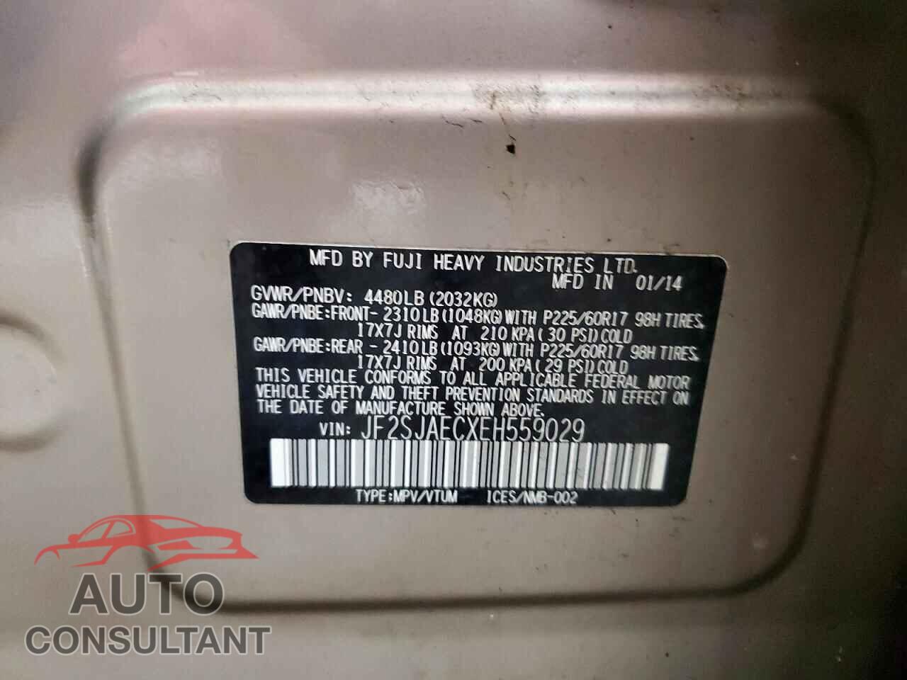 SUBARU FORESTER 2014 - JF2SJAECXEH559029
