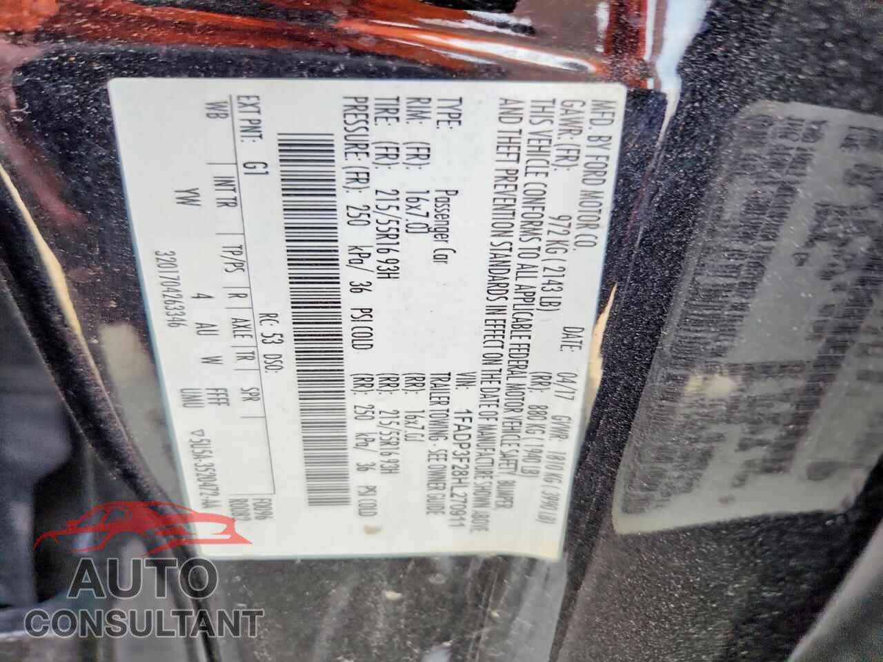 FORD FOCUS 2017 - 1FADP3F28HL270911