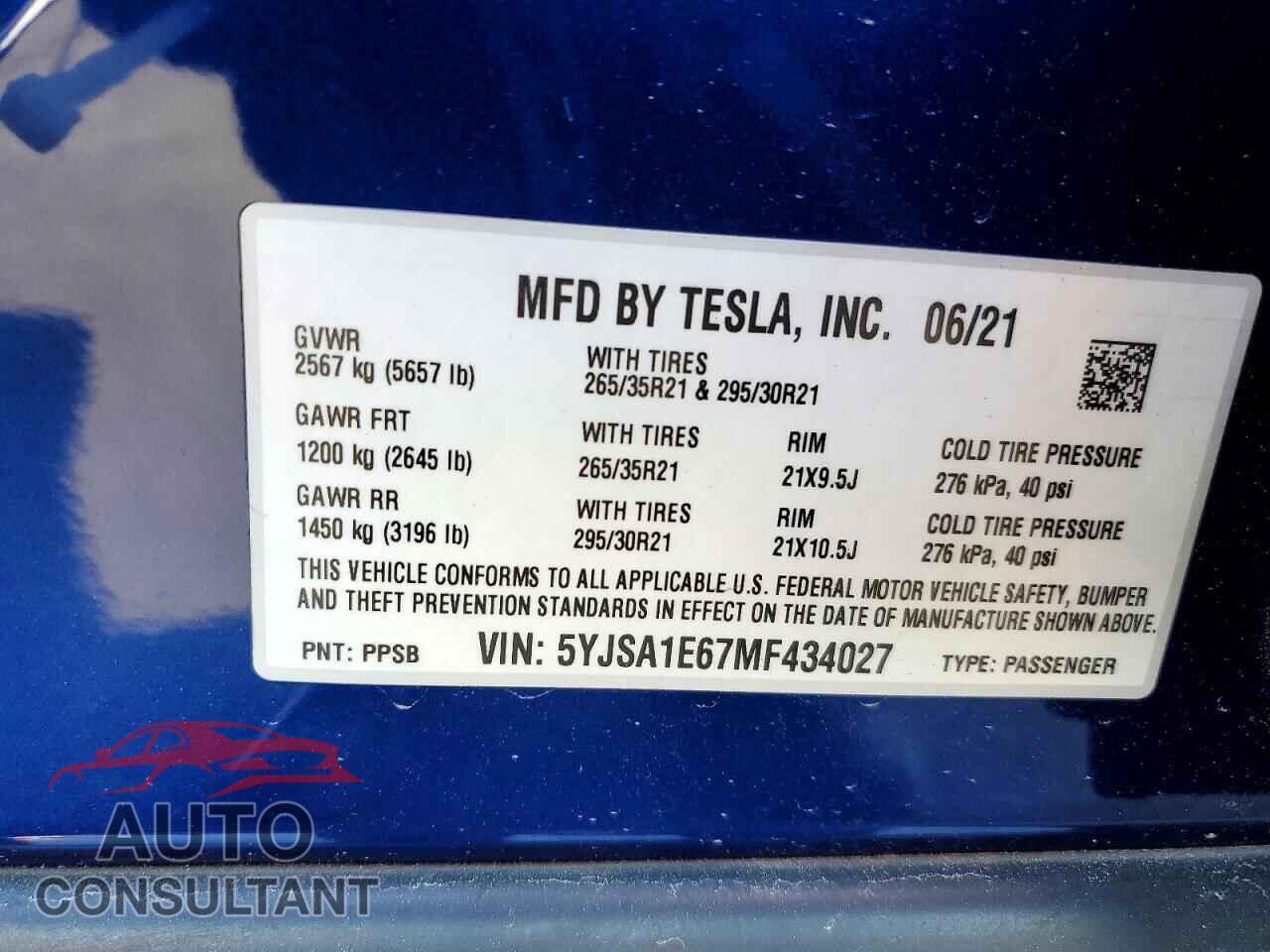 TESLA MODEL S 2021 - 5YJSA1E67MF434027