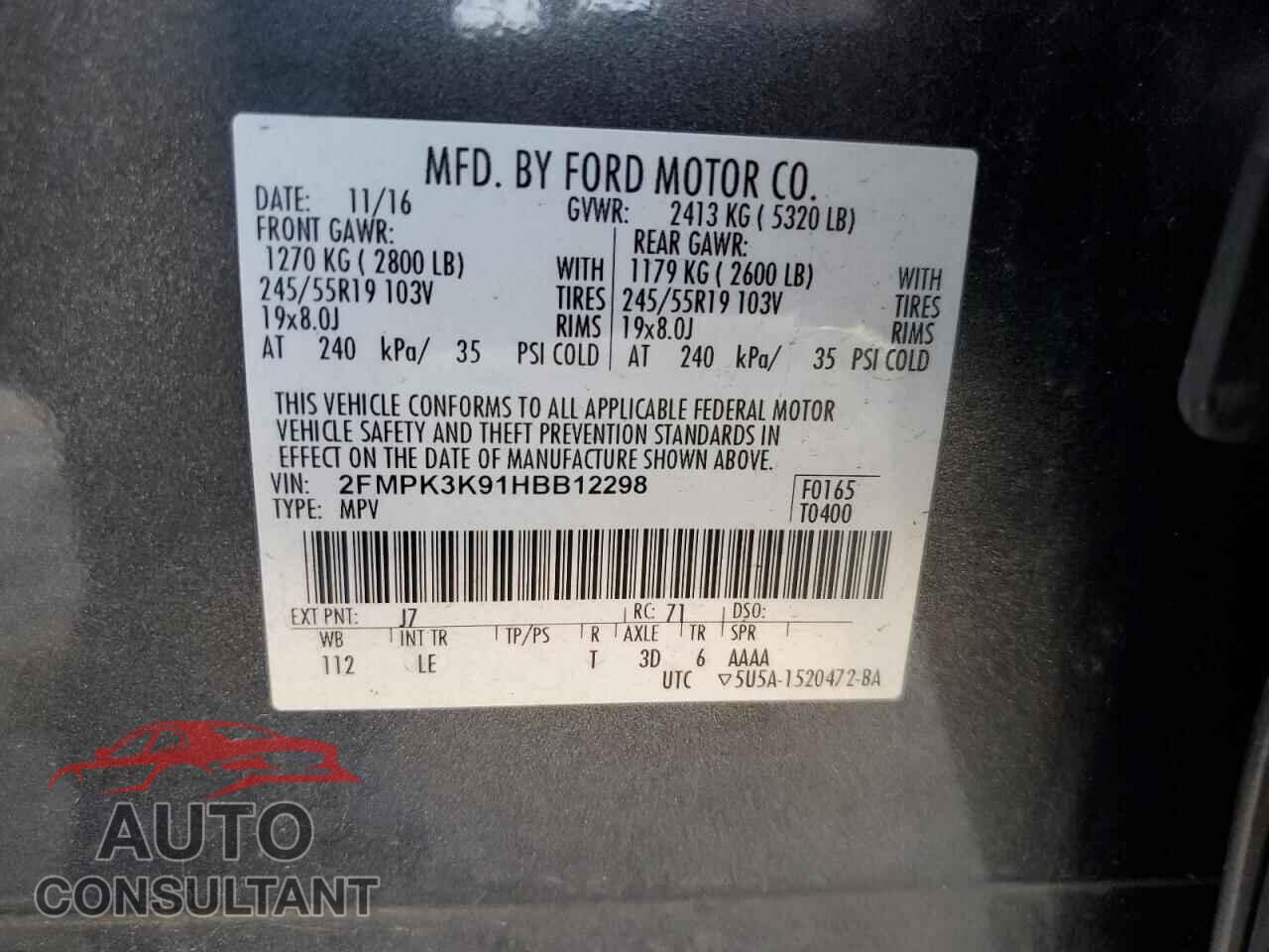 FORD EDGE 2017 - 2FMPK3K91HBB12298