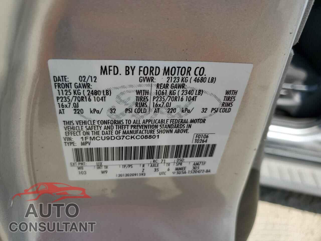 FORD ESCAPE 2012 - 1FMCU9DG7CKC08801